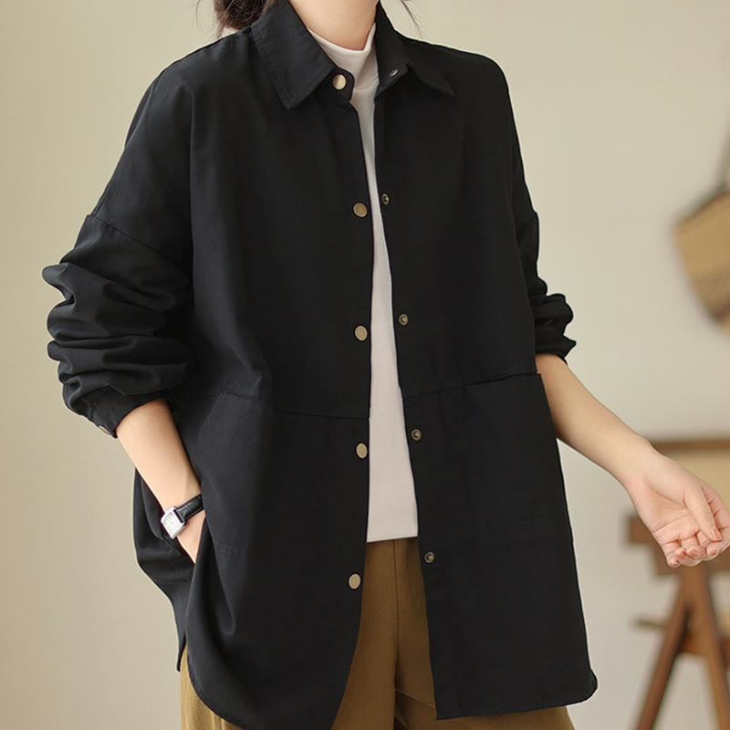 Buddha Stones Casual Solid Color Women's Long Sleeve Jacket With Pockets - Black - US14，UK/AU18，EU46 (2XL) - image 15