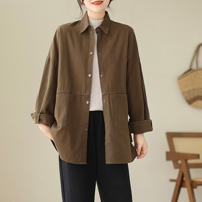 Buddha Stones Casual Solid Color Women's Long Sleeve Jacket With Pockets - SaddleBrown - US14，UK/AU18，EU46 (2XL) - image 21