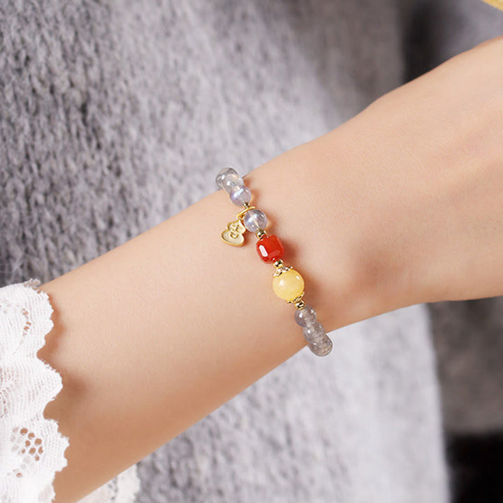 Buddha Stones Natural Moonstone Lotus Love Charming Bracelet - image 14