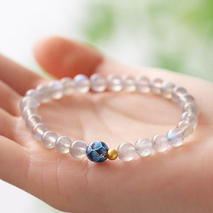 Buddha Stones Natural Moonstone Lotus Love Charming Bracelet - image 3