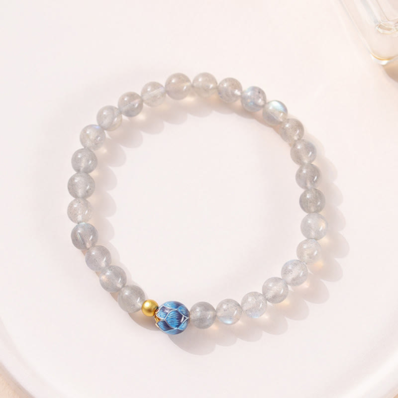 Buddha Stones Natural Moonstone Lotus Love Charming Bracelet - image 2