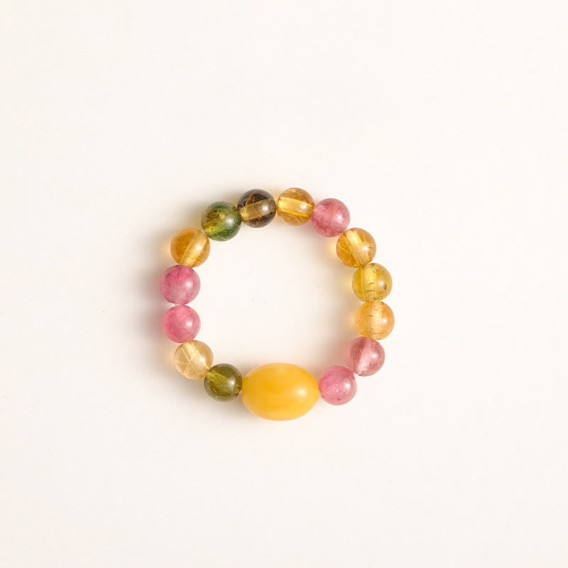 Buddha Stones Natural Tourmaline Lucky Pearl Pixiu Amber Positive Love Ring - Tourmaline & Amber - image 10