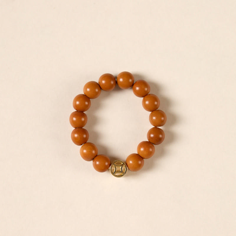 Buddha Stones Olive Pit Bead Copper Coin Inner Strength Ring - Copper Coin - 4mm - image 1