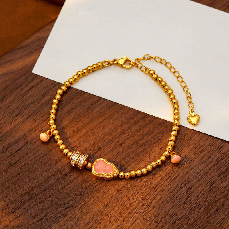Buddha Stones Copper Brass Plated 24k Gold Beads Gourd Wealth Bracelet - Copper Brass Plated 24k Gold(Wrist Circumference: 20-25cm) - image 0