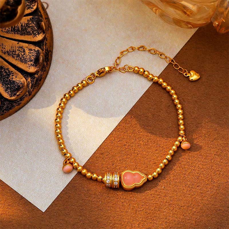 Buddha Stones Copper Brass Plated 24k Gold Beads Gourd Wealth Bracelet - image 2