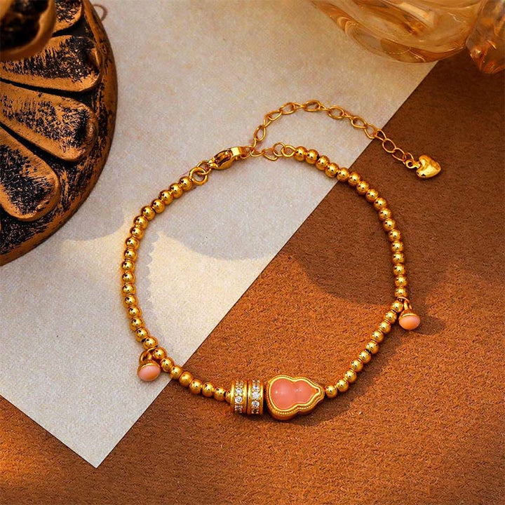 Buddha Stones Copper Brass Plated 24k Gold Beads Gourd Wealth Bracelet - image 2