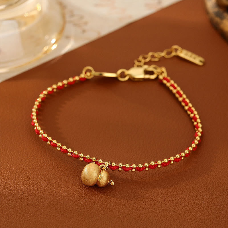 Buddha Stones Red String Copper Brass Gourd Strength Wealth Bracelet - Red String & Copper Brass(Wrist Circumference: 20-25cm) - image 0