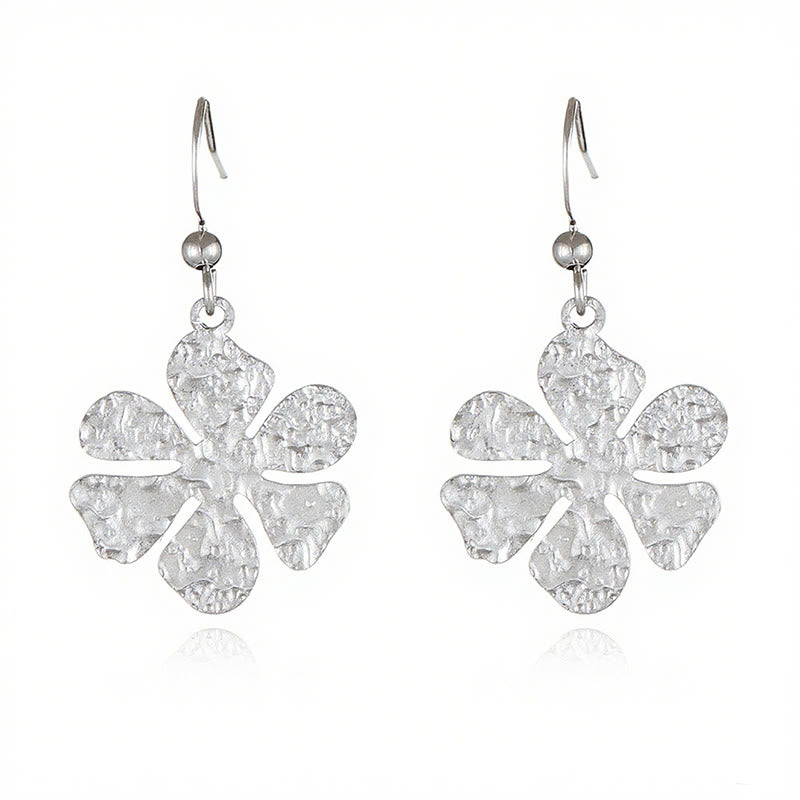 Buddha Stones Elegant Titanium Steel Balance Hammer Marks Earrings - Silvery Flower Shape(Titanium Steel Posts) - image 4