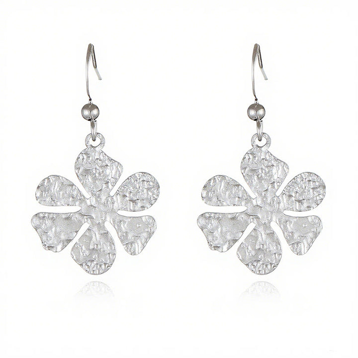 Buddha Stones Elegant Titanium Steel Balance Hammer Marks Earrings - Silvery Flower Shape(Titanium Steel Posts) - image 4