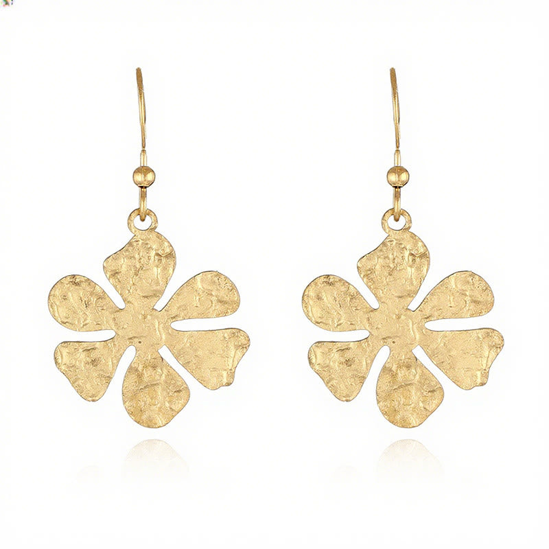 Buddha Stones Elegant Titanium Steel Balance Hammer Marks Earrings - Golden Flower Shape(Titanium Steel Posts) - image 3