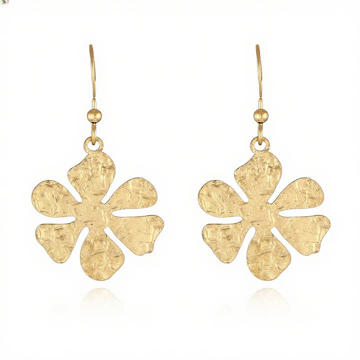 Buddha Stones Elegant Titanium Steel Balance Hammer Marks Earrings - Golden Flower Shape(Titanium Steel Posts) - image 3