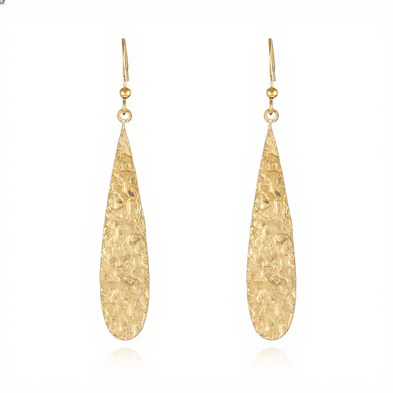 Buddha Stones Elegant Titanium Steel Balance Hammer Marks Earrings - Golden Teardrop Shape(Titanium Steel Posts) - image 0