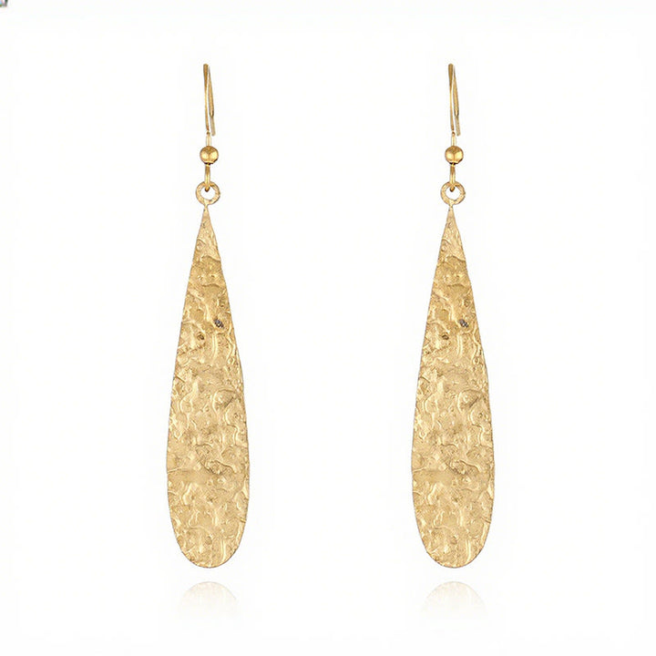 Buddha Stones Elegant Titanium Steel Balance Hammer Marks Earrings - Golden Teardrop Shape(Titanium Steel Posts) - image 0