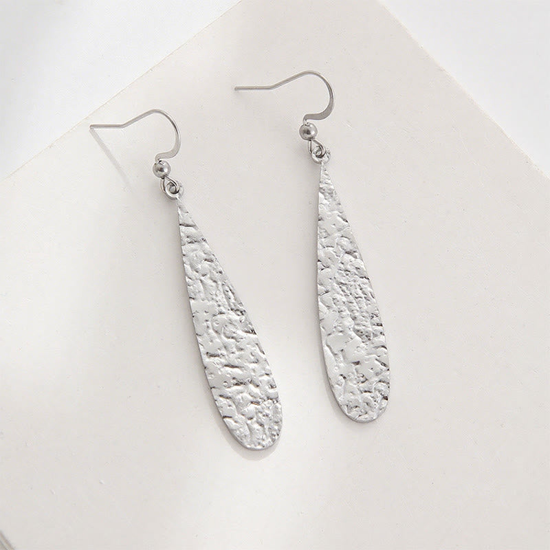 Buddha Stones Elegant Titanium Steel Balance Hammer Marks Earrings - Silvery Teardrop Shape(Titanium Steel Posts) - image 1