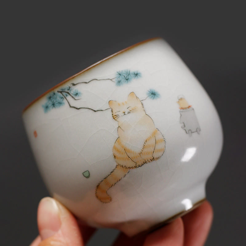 Buddha Stones Cute Cat Branches Teacup Kung Fu Tea Cup With Gift Box - image 2