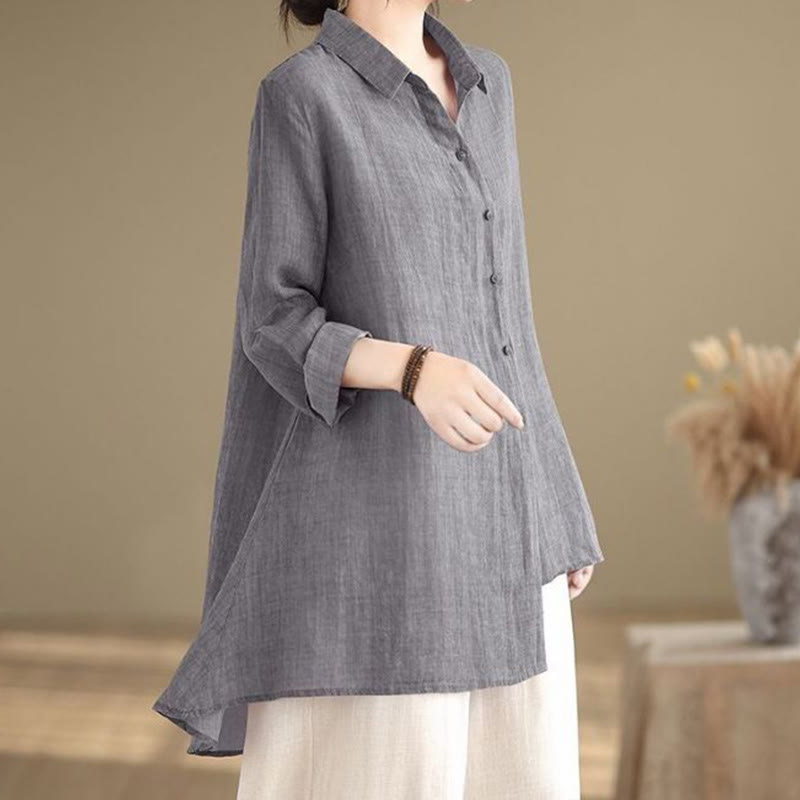 Buddha Stones Irregular Design Buttons Long Sleeve Women's Cotton Shirt - image 1