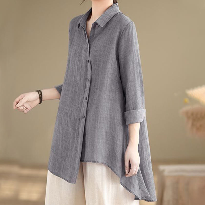 Buddha Stones Irregular Design Buttons Long Sleeve Women's Cotton Shirt - image 2