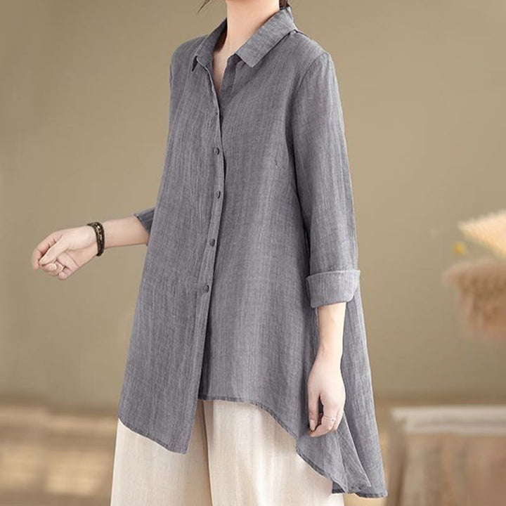 Buddha Stones Irregular Design Buttons Long Sleeve Women's Cotton Shirt - image 2