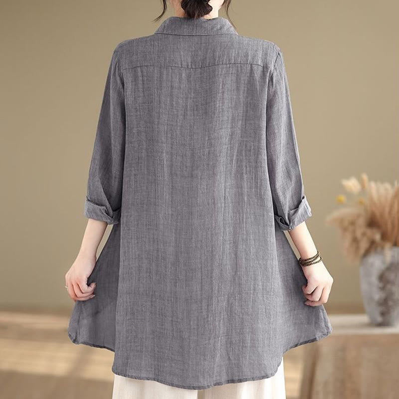 Buddha Stones Irregular Design Buttons Long Sleeve Women's Cotton Shirt - image 3