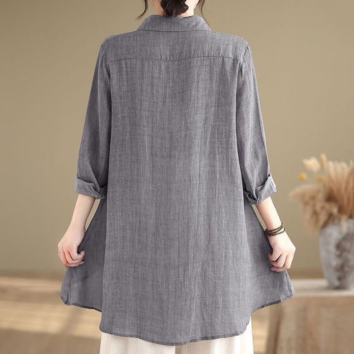 Buddha Stones Irregular Design Buttons Long Sleeve Women's Cotton Shirt - image 3