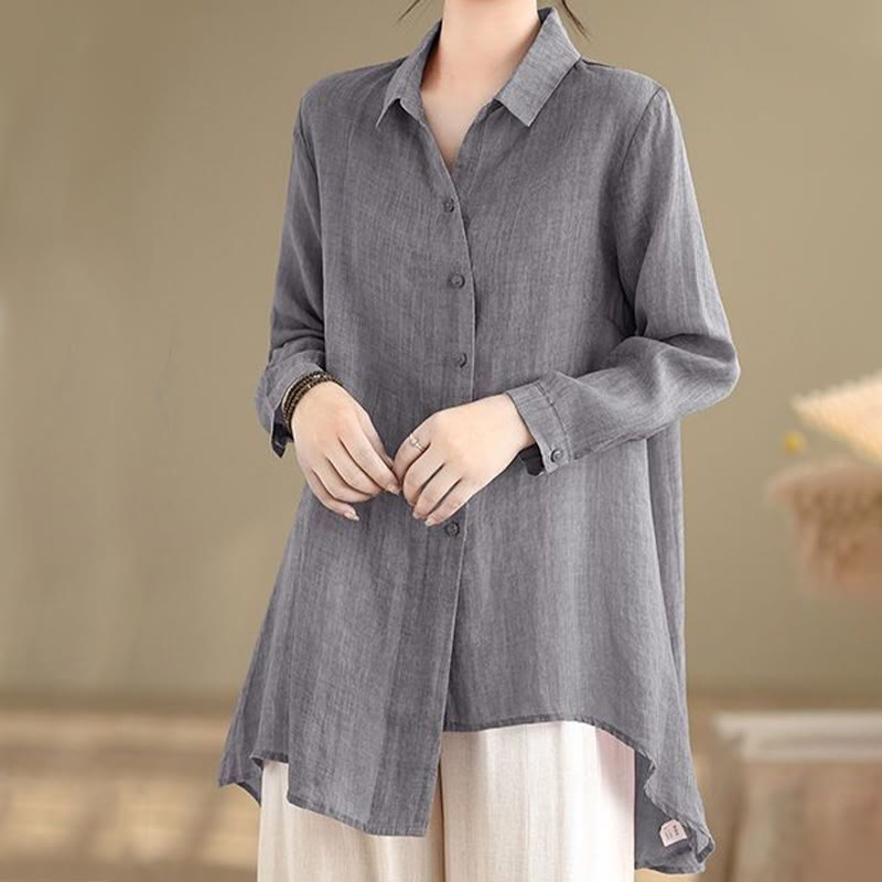 Buddha Stones Irregular Design Buttons Long Sleeve Women's Cotton Shirt - Gray - US12，UK/AU16，EU44 (3XL) - image 0