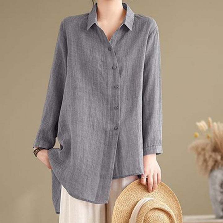 Buddha Stones Irregular Design Buttons Long Sleeve Women's Cotton Shirt - image 5