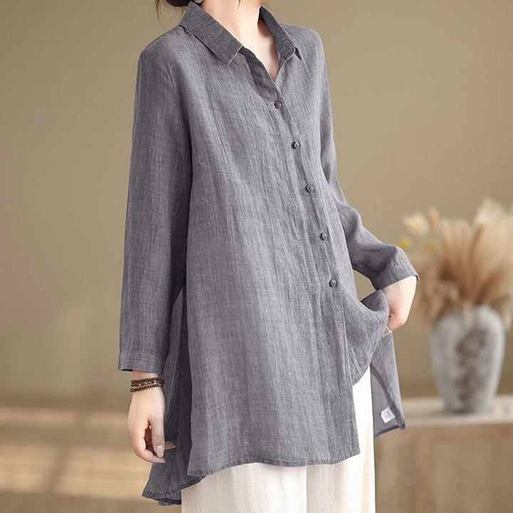 Buddha Stones Irregular Design Buttons Long Sleeve Women's Cotton Shirt - image 4