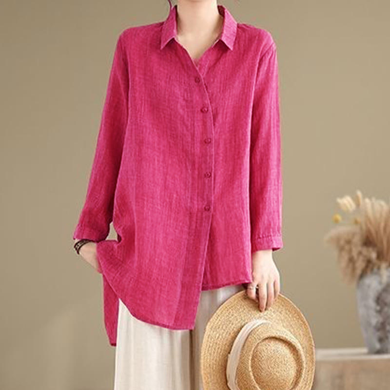 Buddha Stones Irregular Design Buttons Long Sleeve Women's Cotton Shirt - image 10