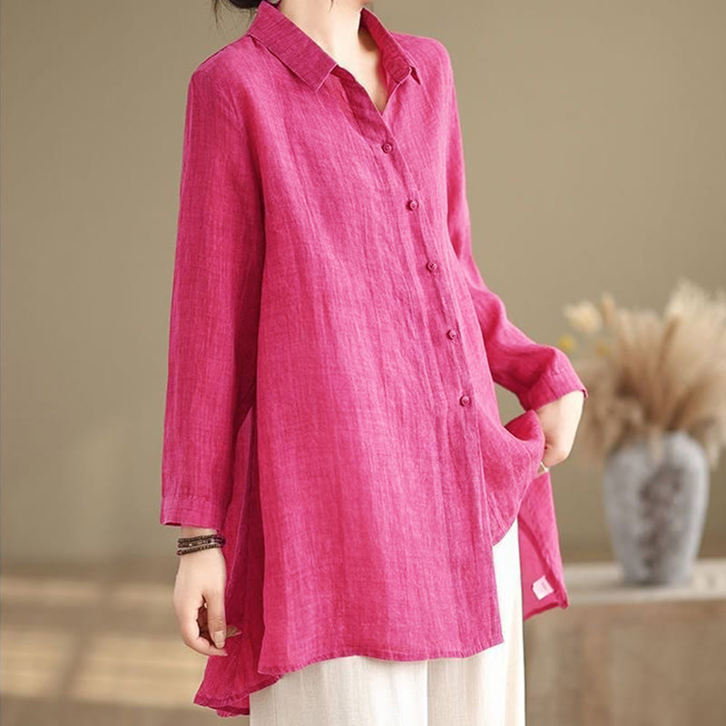 Buddha Stones Irregular Design Buttons Long Sleeve Women's Cotton Shirt - image 7