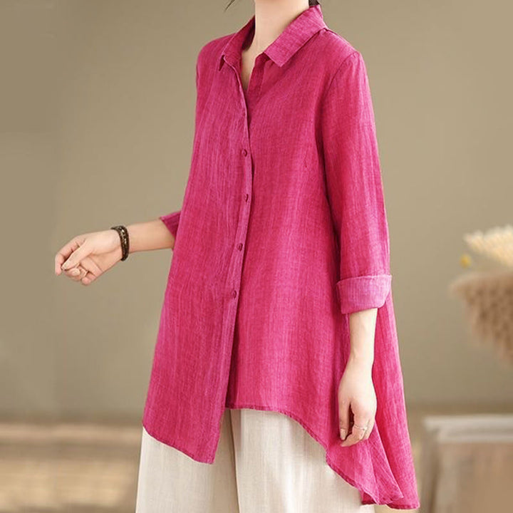 Buddha Stones Irregular Design Buttons Long Sleeve Women's Cotton Shirt - image 9