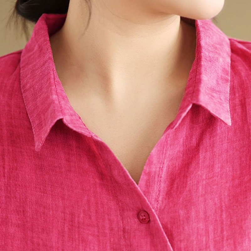Buddha Stones Irregular Design Buttons Long Sleeve Women's Cotton Shirt - image 11