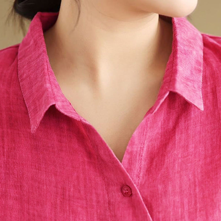 Buddha Stones Irregular Design Buttons Long Sleeve Women's Cotton Shirt - image 11