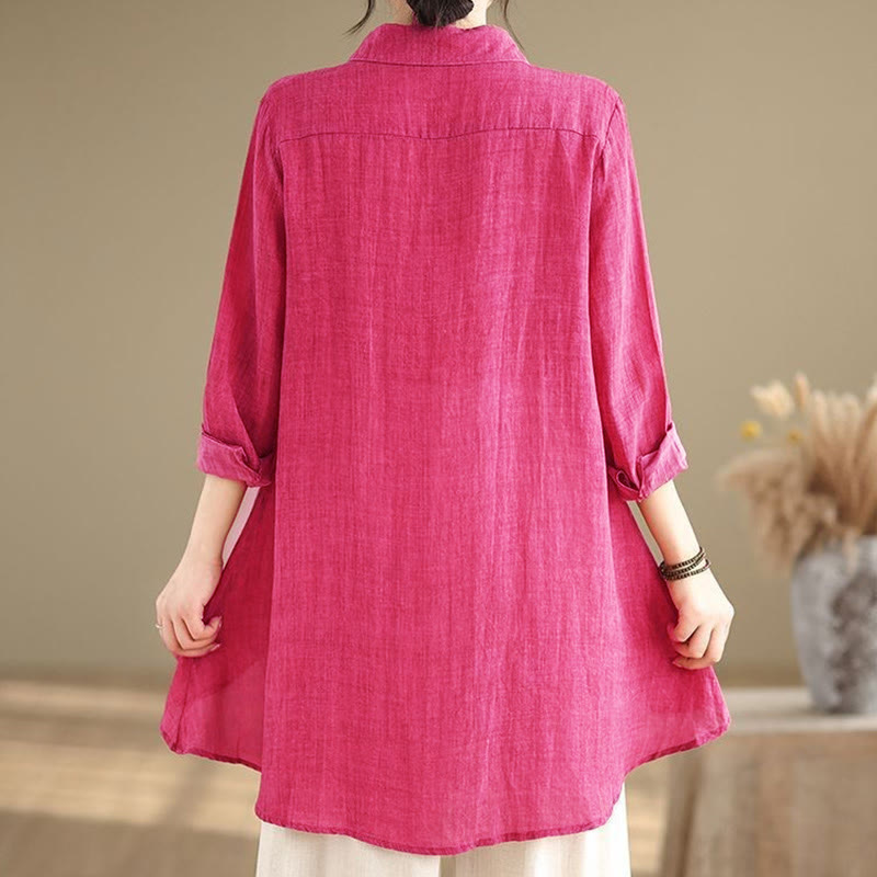 Buddha Stones Irregular Design Buttons Long Sleeve Women's Cotton Shirt - image 8