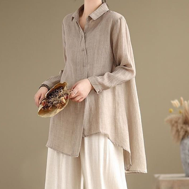 Buddha Stones Irregular Design Buttons Long Sleeve Women's Cotton Shirt - image 18