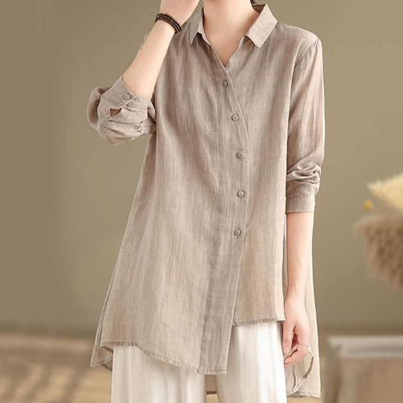 Buddha Stones Irregular Design Buttons Long Sleeve Women's Cotton Shirt - image 21