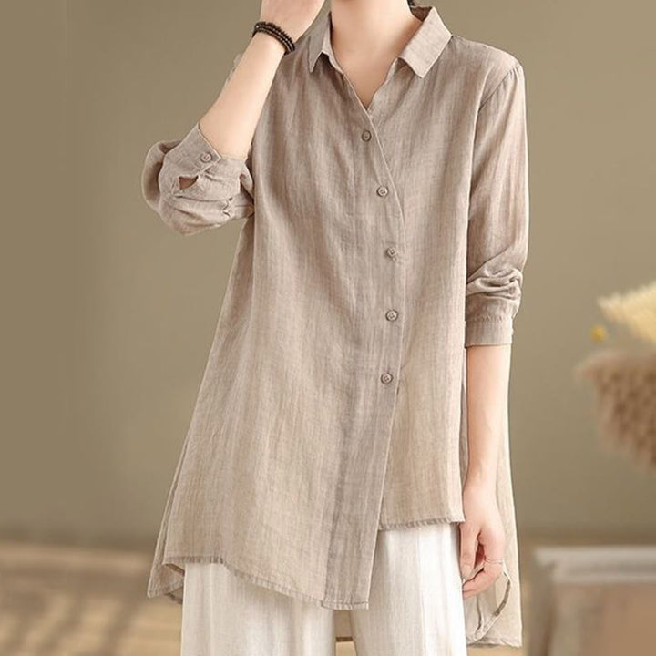 Buddha Stones Irregular Design Buttons Long Sleeve Women's Cotton Shirt - image 21