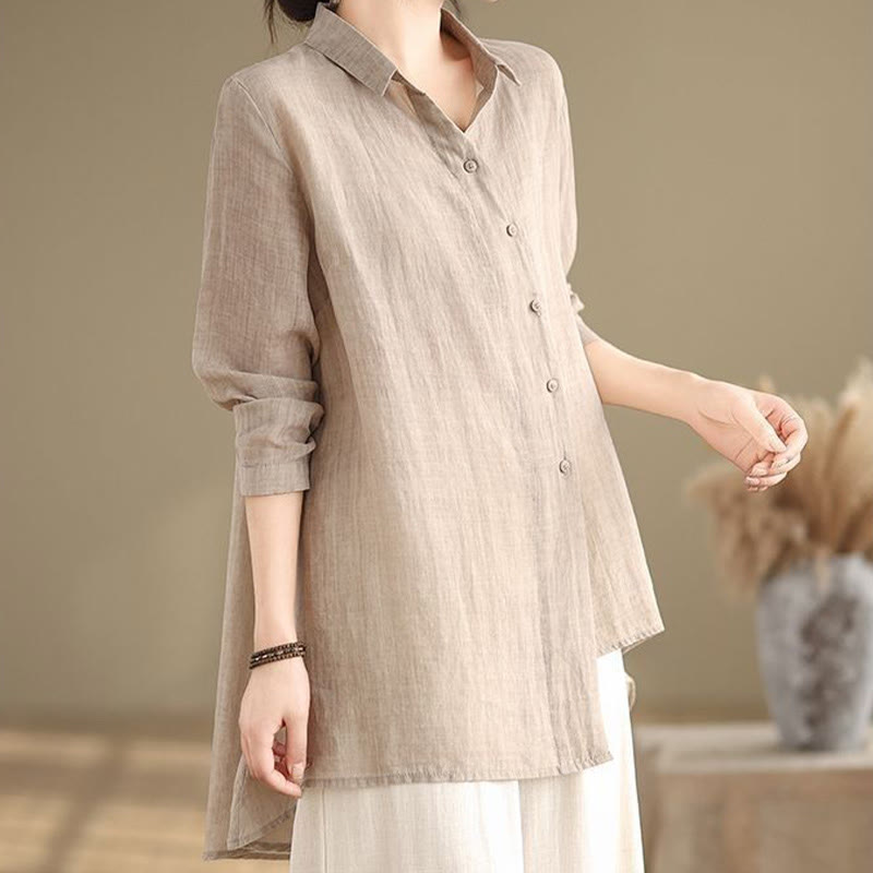 Buddha Stones Irregular Design Buttons Long Sleeve Women's Cotton Shirt - image 20