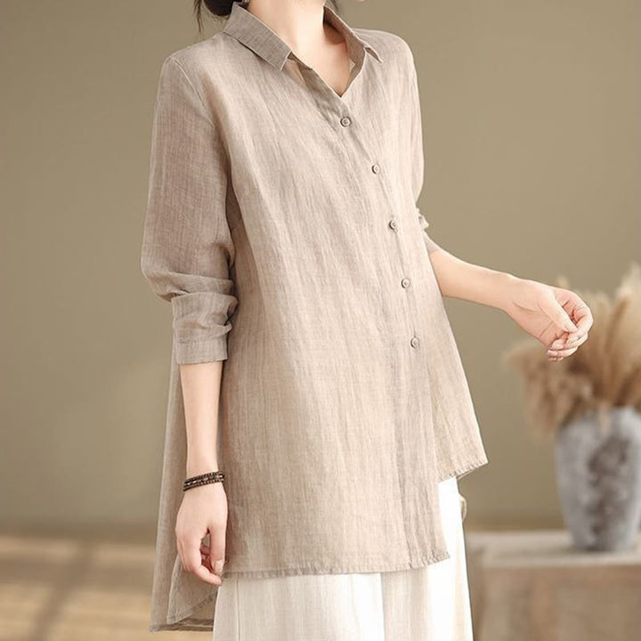 Buddha Stones Irregular Design Buttons Long Sleeve Women's Cotton Shirt - image 20