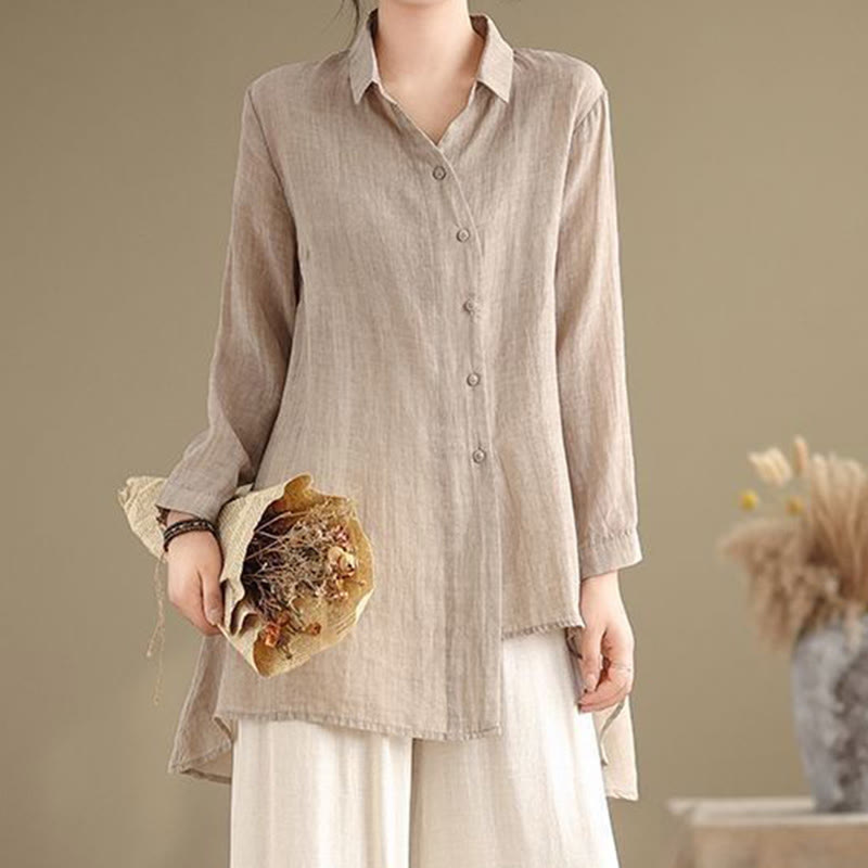 Buddha Stones Irregular Design Buttons Long Sleeve Women's Cotton Shirt - image 17