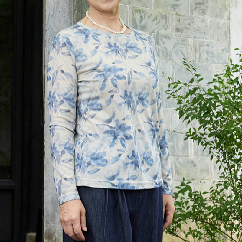 Buddha Stones Fall Blue Floral Women's Long Sleeve T-Shirt  For Older Adults - image 7