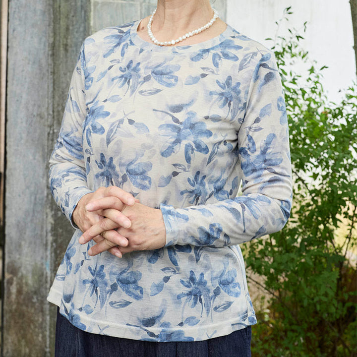 Buddha Stones Fall Blue Floral Women's Long Sleeve T-Shirt  For Older Adults - image 4