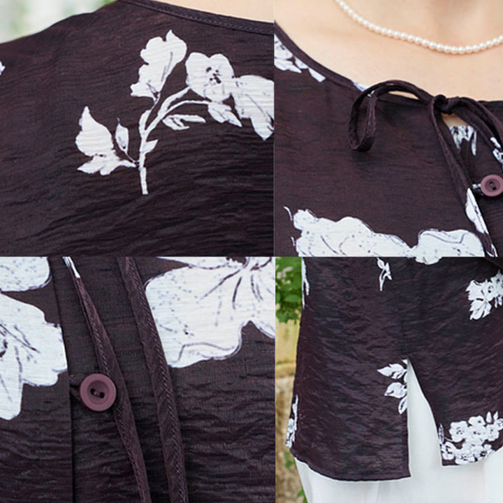 Buddha Stones Black Floral Flowers Lace-Up Buttons Long Sleeve Women's Shirt For Older Adults - image 7