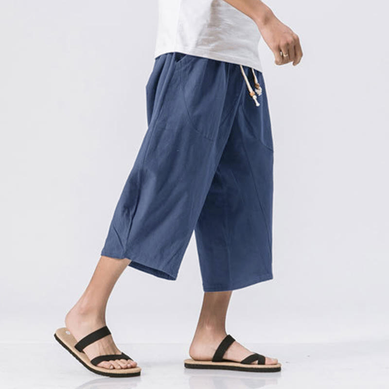 Buddha Stones Summer Casual Simple Plain Design 7-8 Length Men's Drawstring Pants With Pockets - image 16