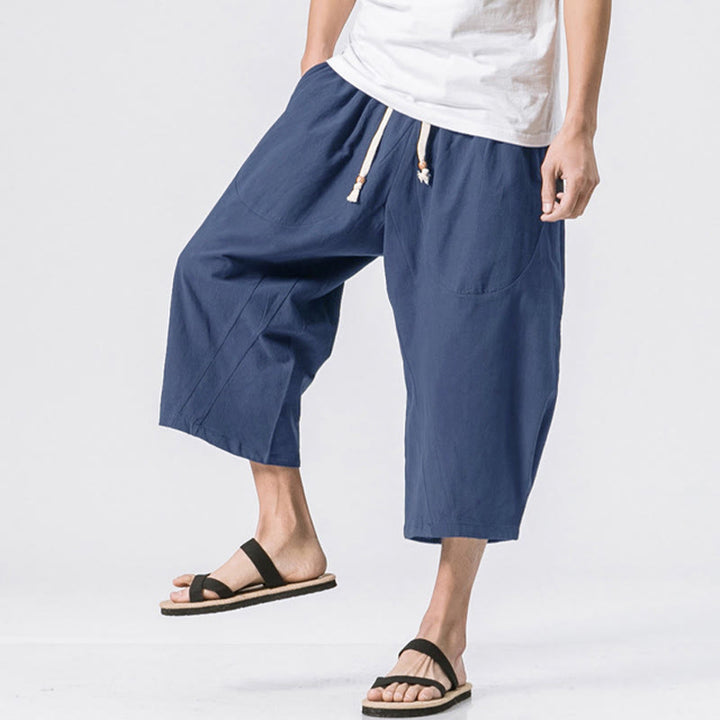 Buddha Stones Summer Casual Simple Plain Design 7-8 Length Men's Drawstring Pants With Pockets - MidnightBlue - US/UK/AU46，EU56 (5XL) - image 15