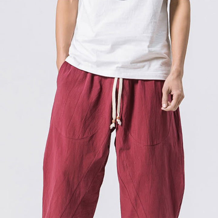 Buddha Stones Summer Casual Simple Plain Design 7-8 Length Men's Drawstring Pants With Pockets - image 8