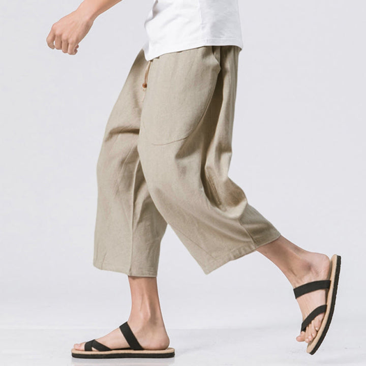 Buddha Stones Summer Casual Simple Plain Design 7-8 Length Men's Drawstring Pants With Pockets - image 13