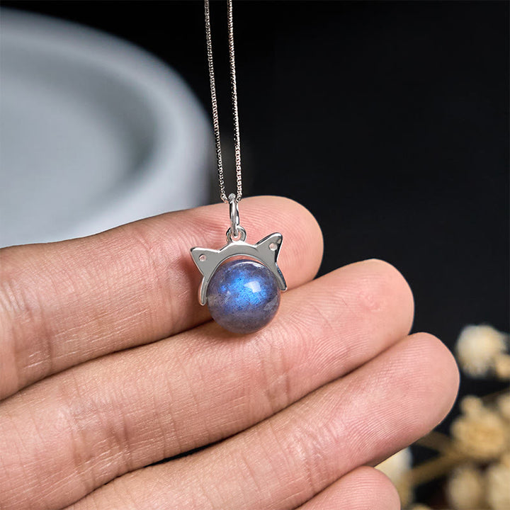 Buddha Stones 925 Sterling Silver Moonstone Cat Healing Necklace Pendant - image 4