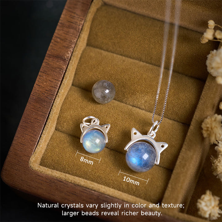 Buddha Stones 925 Sterling Silver Moonstone Cat Healing Necklace Pendant - image 3