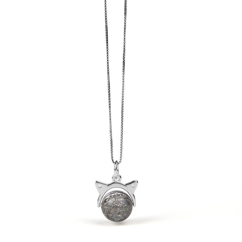 Buddha Stones 925 Sterling Silver Natural Silver Super Seven Crystal Cat Necklace Pendant - image 6