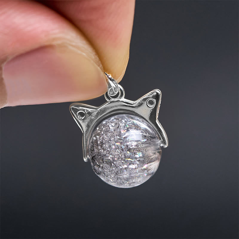 Buddha Stones 925 Sterling Silver Natural Silver Super Seven Crystal Cat Necklace Pendant - image 5